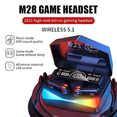 M28 Wireless Earbuds TWS Bluetooth 5.1 Earphones Touch Control Headphones Microphone Mirror Screen LED Display