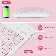 Ultra-Slim Rechargeable Bluetooth Keyboard and Mouse Combo for iOS & Android Devices - Stylish Pink