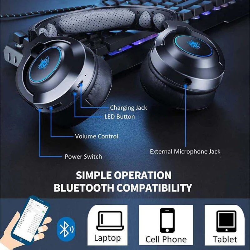 Pholnikas-Q9 Gaming Bluetooth Headphones With Removable External Mic