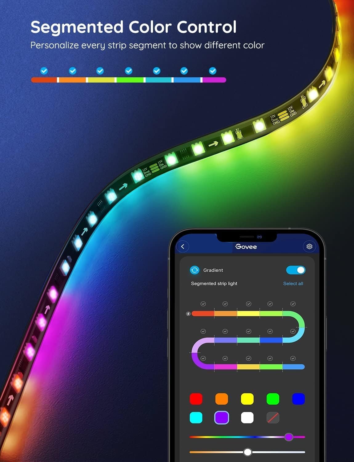 Govee H6127 RGBIC LED Strip Lights 16.4ft - Bluetooth Control with Music Sync & 64 Scene Modes