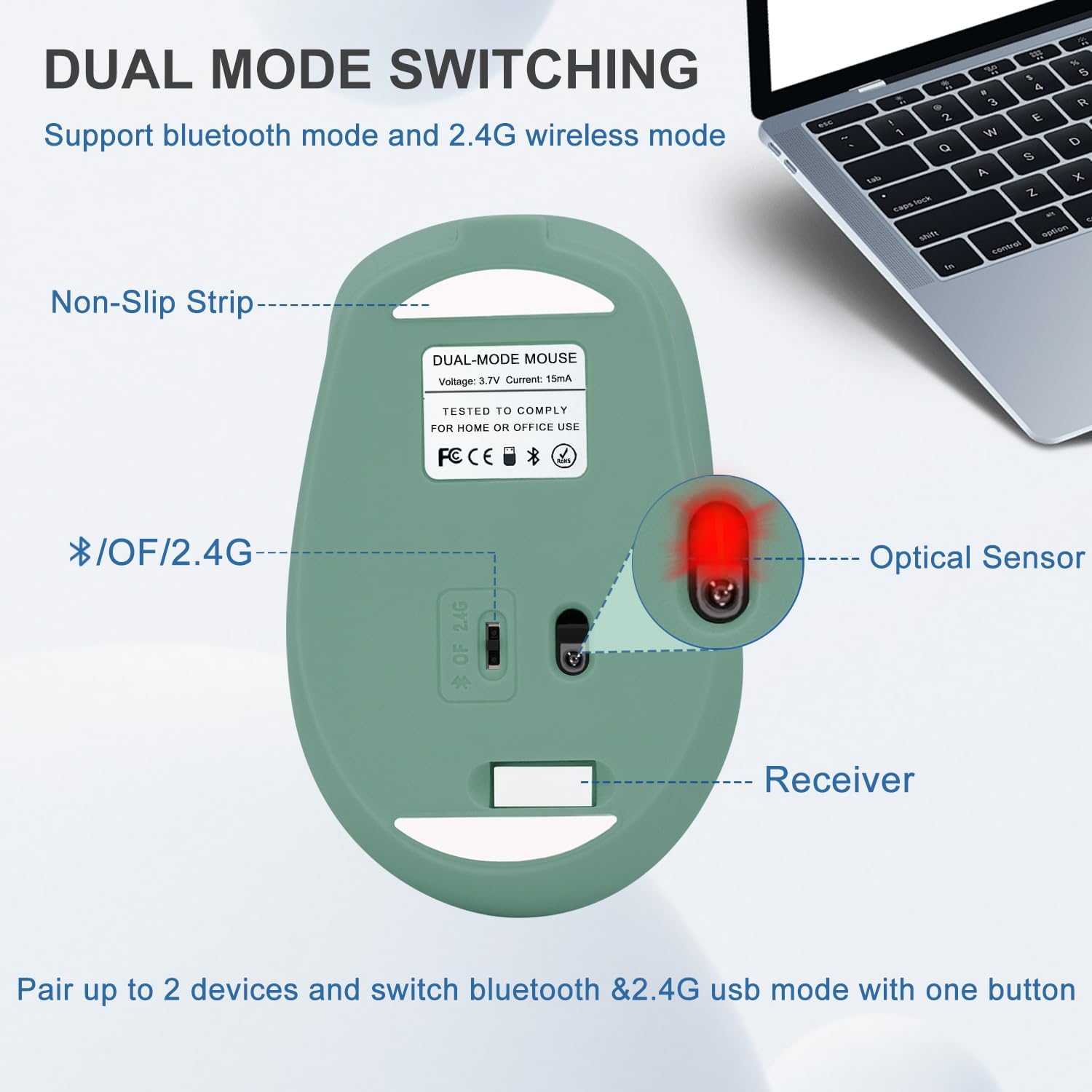 Green Computer Mouse Optical 2.4G Mute Wireless Mouse