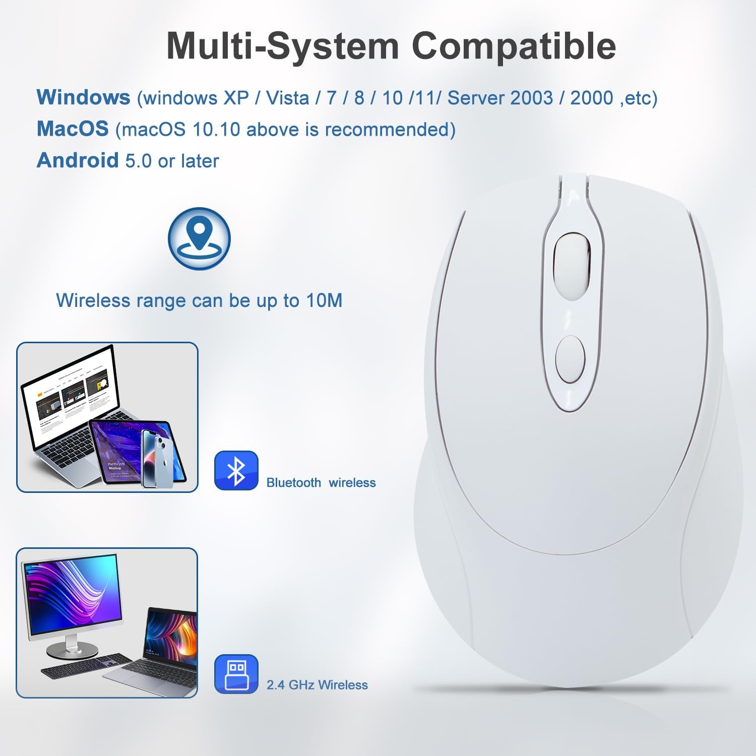 White Computer Mouse Optical 2.4G Mute Wireless Mouse