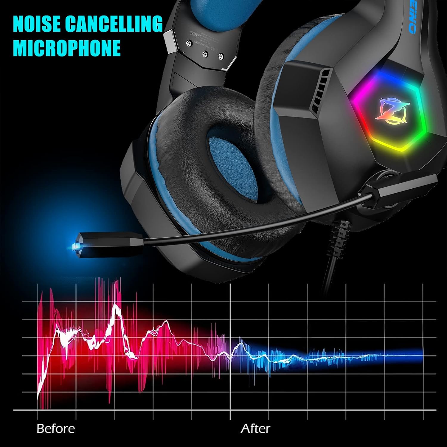 Ozeino-GM-6 Gaming Headphones with Noise Cancelling Flexible Mic 
