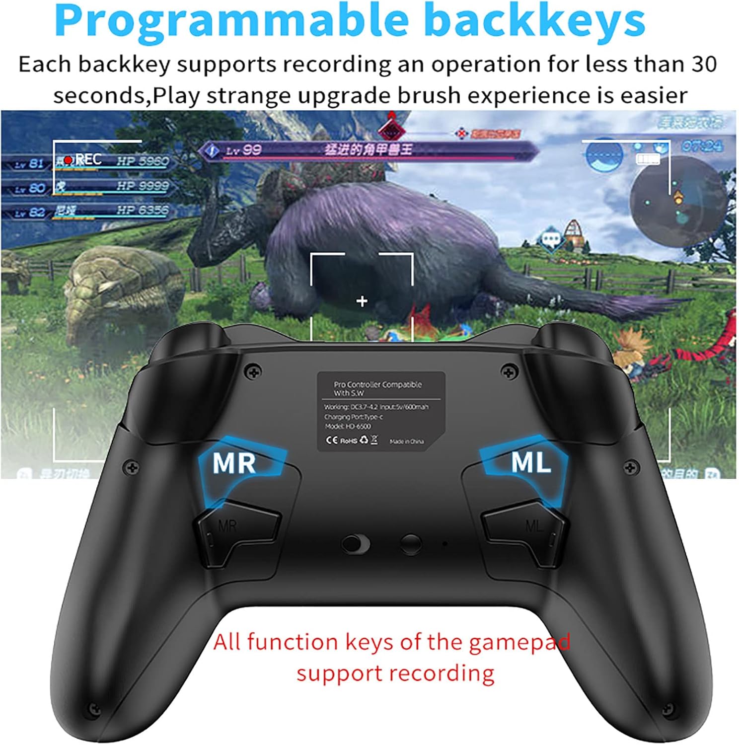 Bluetooth Wireless Gamepad - Compatible with Switch, Mac, PC, and Phone, Customizable Buttons, Type-C Rechargeable, 15-Hour Playtime