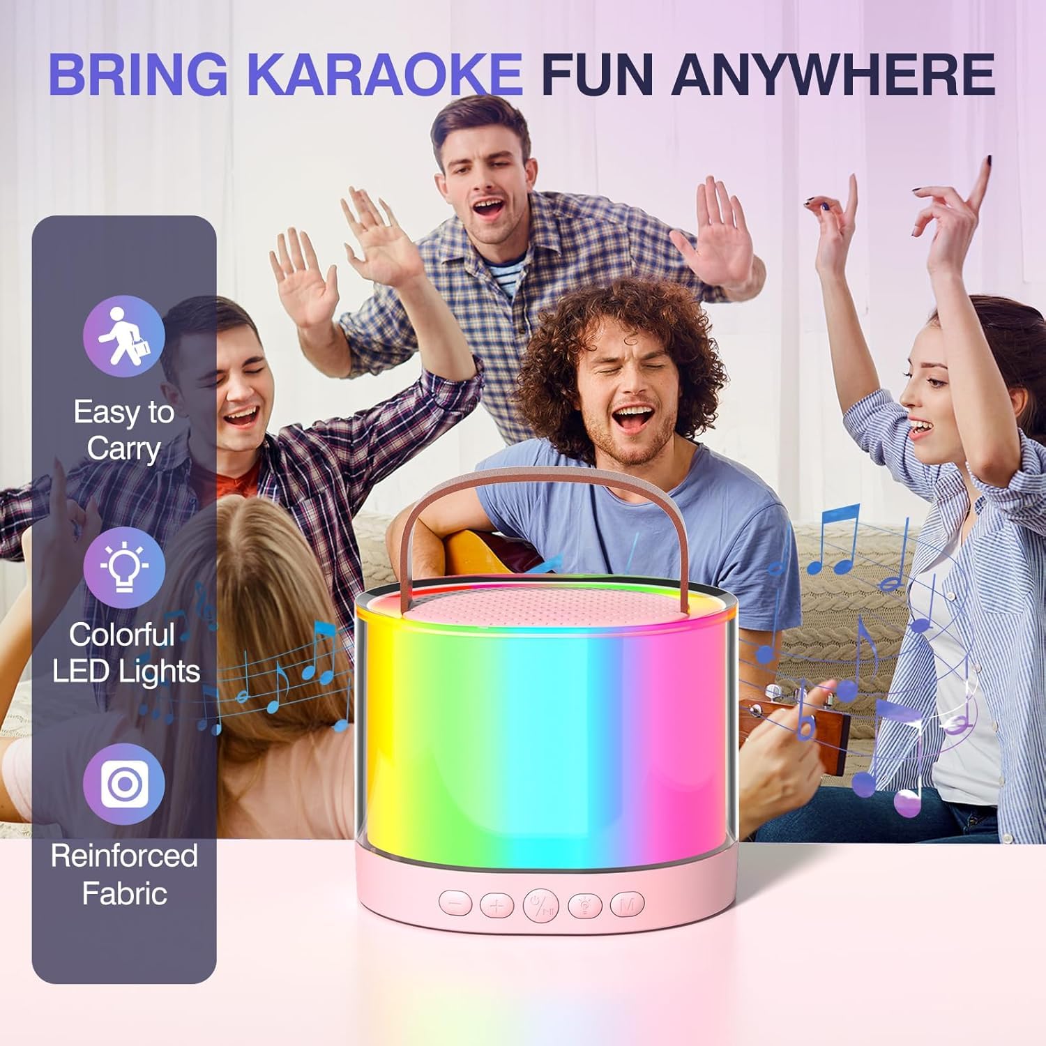 K52 Mini Bluetooth Speaker with Wireless Karaoke Mic & RGB Lights