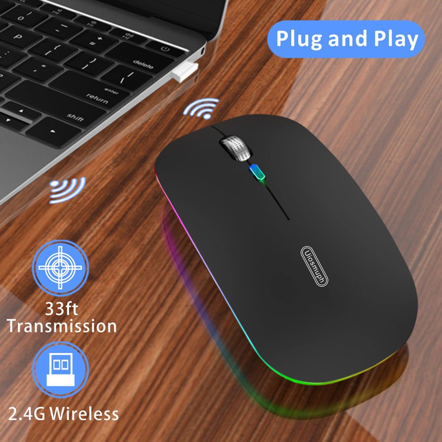 Silent Rechargeable Bluetooth 2.4G Wireless Gaming Mouse with 4 Buttons
