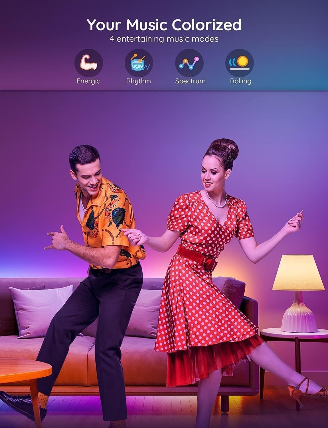 Govee H6127 RGBIC LED Strip Lights 16.4ft - Bluetooth Control with Music Sync & 64 Scene Modes