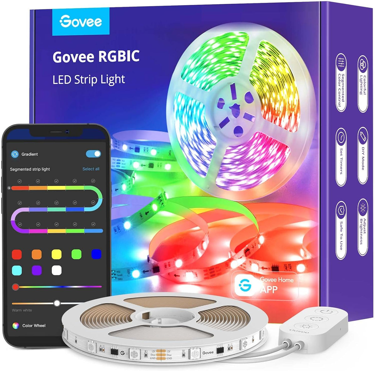 Govee H6125 RGBIC Bluetooth LED Strip Lights with Music Sync & Segmented Control