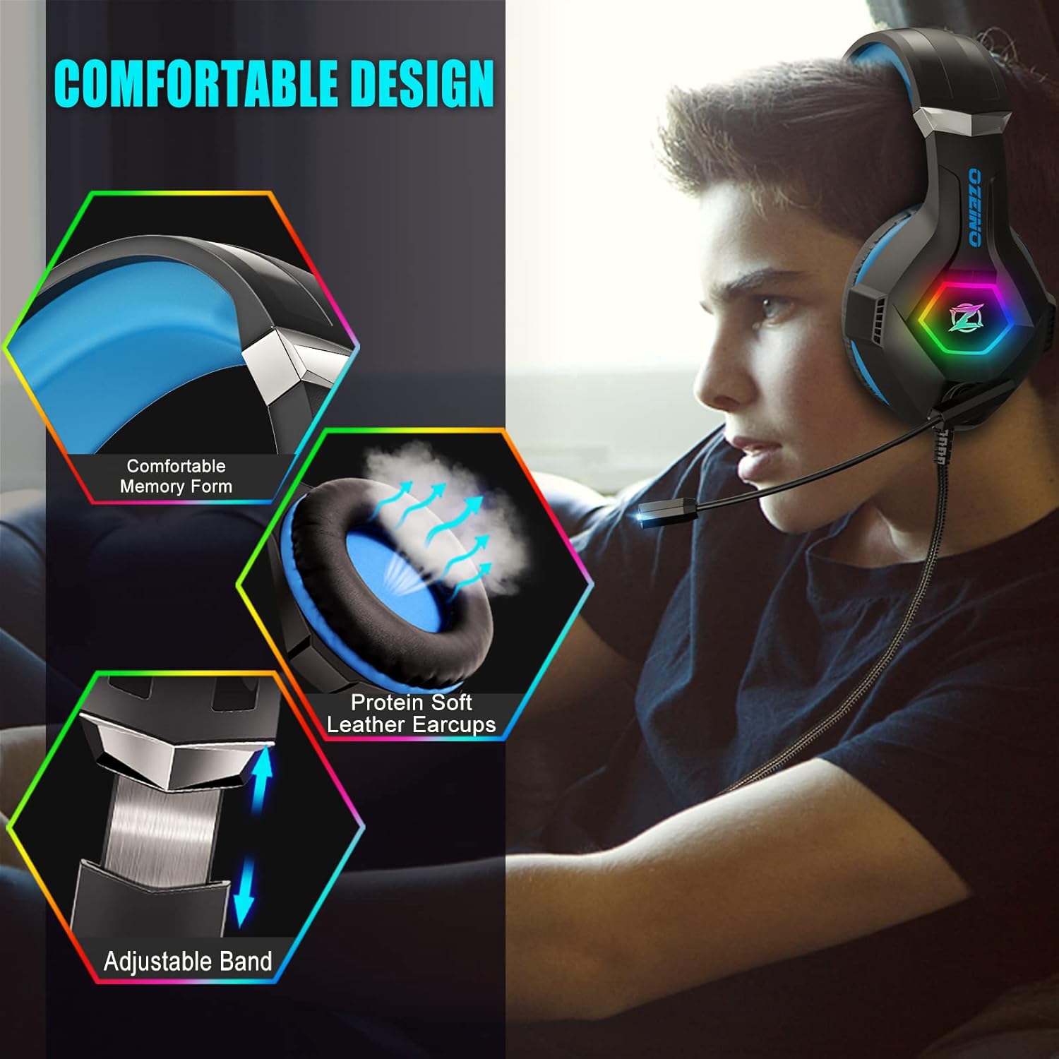 Ozeino-GM-6 Gaming Headphones with Noise Cancelling Flexible Mic 