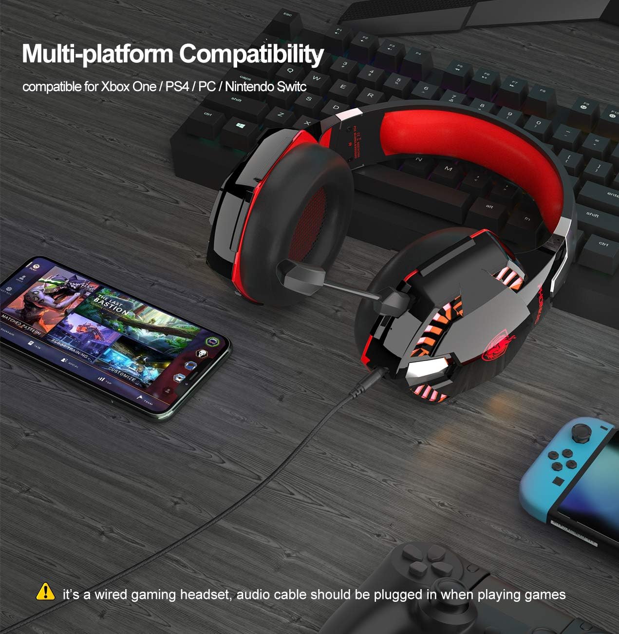 Pholnikas-G2000BT Wired Gaming Headset with Detachable Noise Cancelling Mic