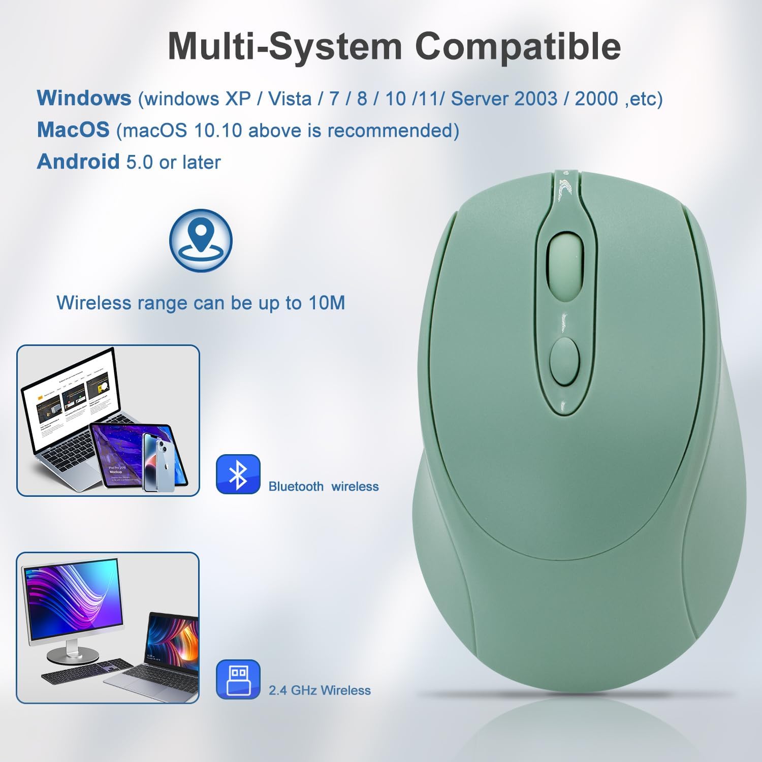 Green Computer Mouse Optical 2.4G Mute Wireless Mouse