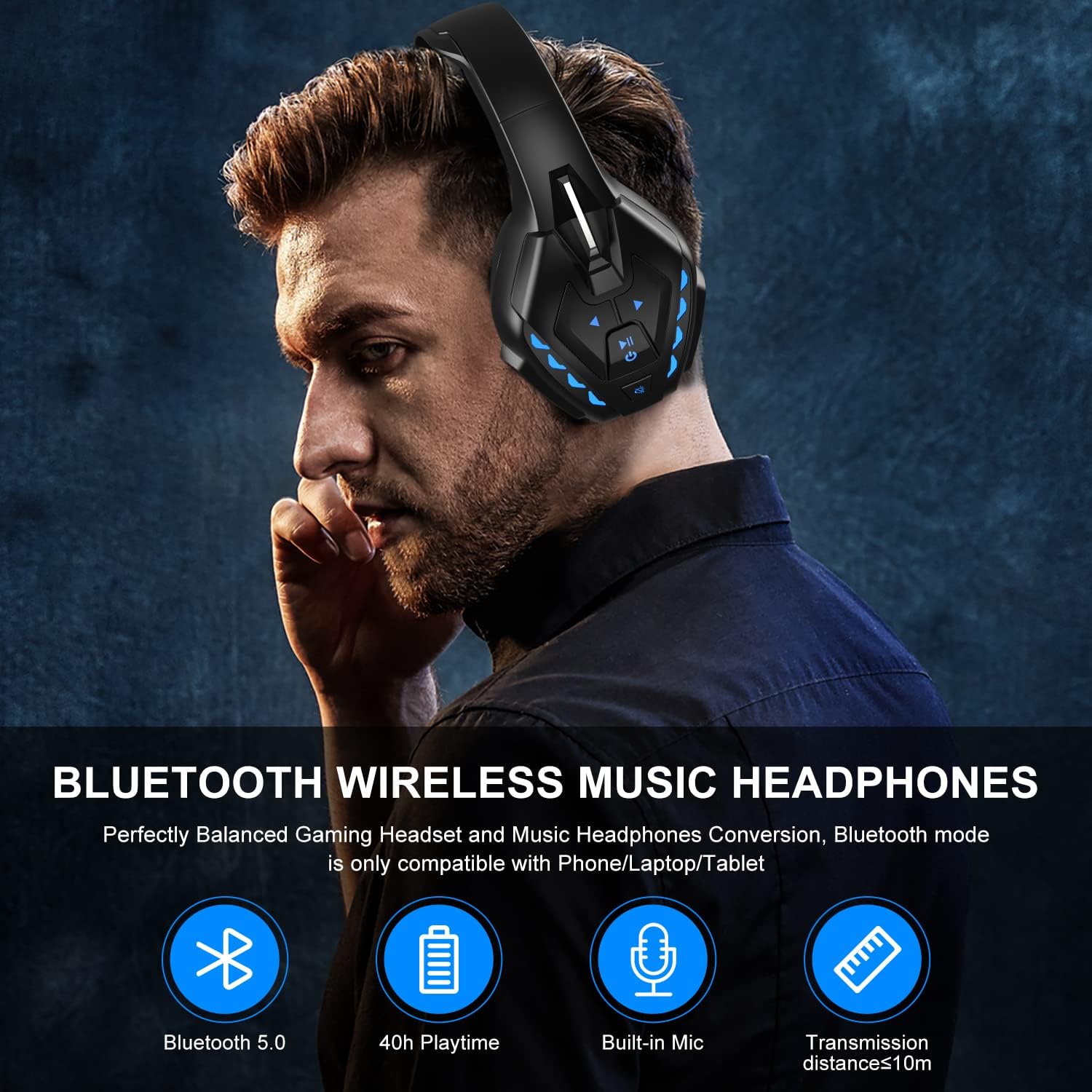 Pholnikas-Q10 Bluetooth Gaming Headset With Removable Microphone