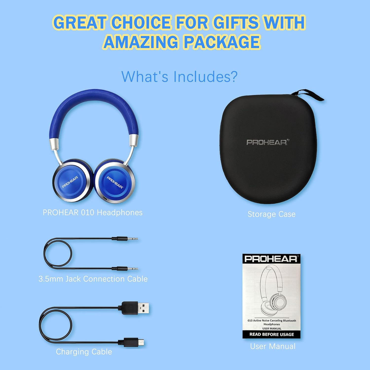 PROHEAR 010 Kids Bluetooth Active Noise Cancelling Headphones