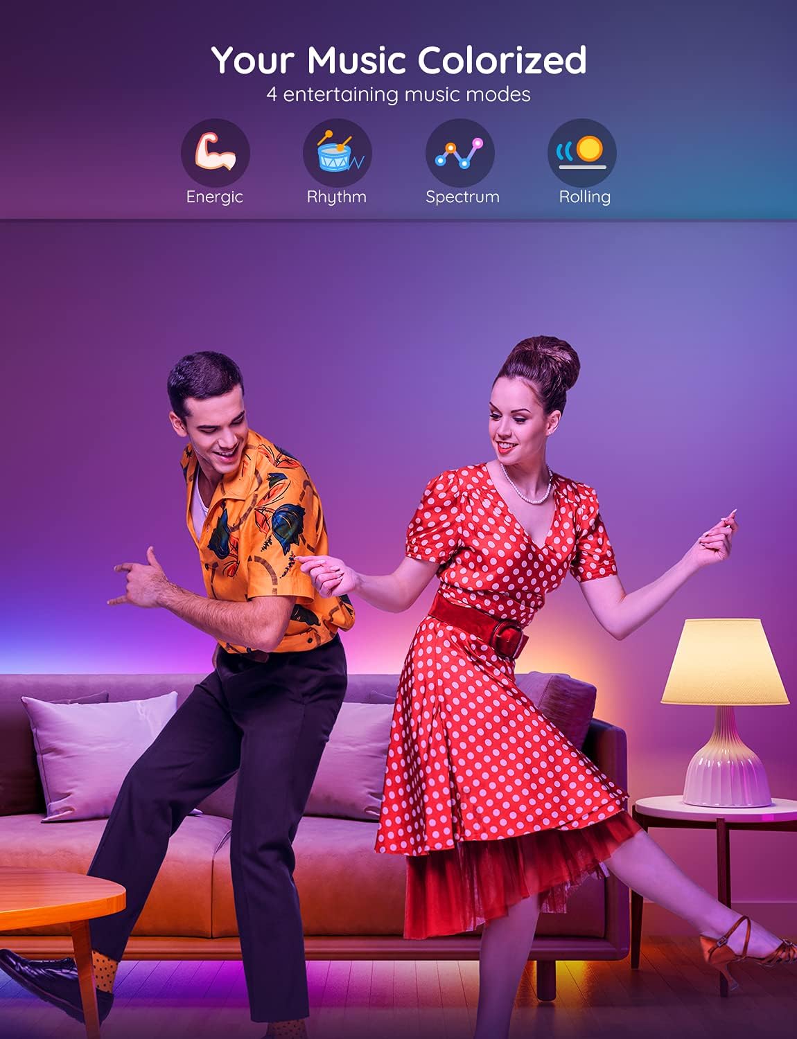 Govee H6125 RGBIC Bluetooth LED Strip Lights with Music Sync & Segmented Control