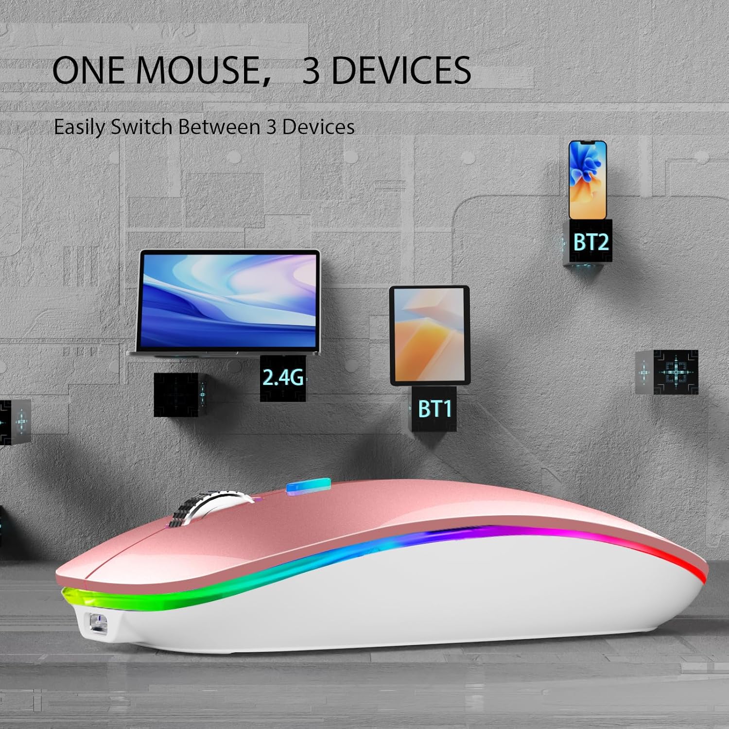 Silent Rechargeable Bluetooth 2.4G Wireless Gaming Mouse with 4 Buttons