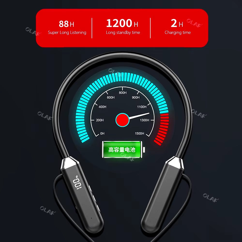 ED Neckband Earphones Wireless Bluetooth 5.2 Smart Digital Display